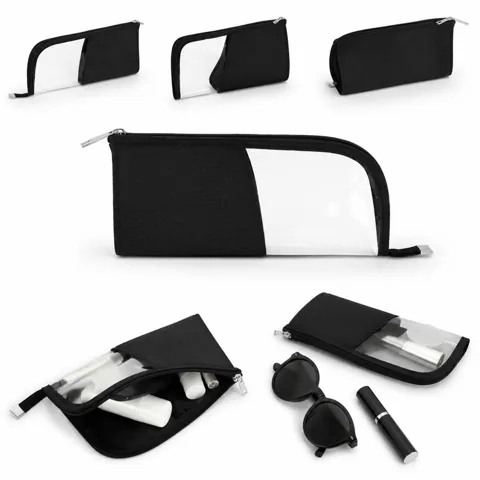 Black Honeycomb Textured Makeup Pouch with Transparent 2