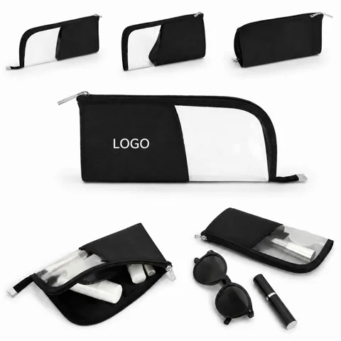 Black Honeycomb Textured Makeup Pouch with Transparent