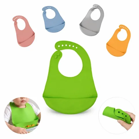 Adjustable Silicone Baby Bib with Food Catcher Pocket 2