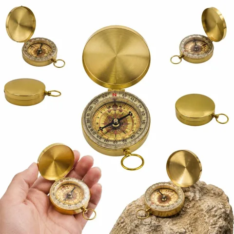 Polished Brass Pocket Compass with Flip Lid for Outdoor 2