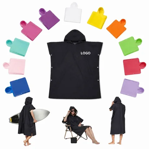 Microfiber Hooded Poncho Bathrobe, Quick-Dry Absorbent