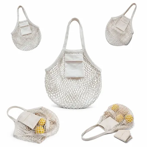 Reusable Cotton Mesh Tote with Pocket, Long Handles 2