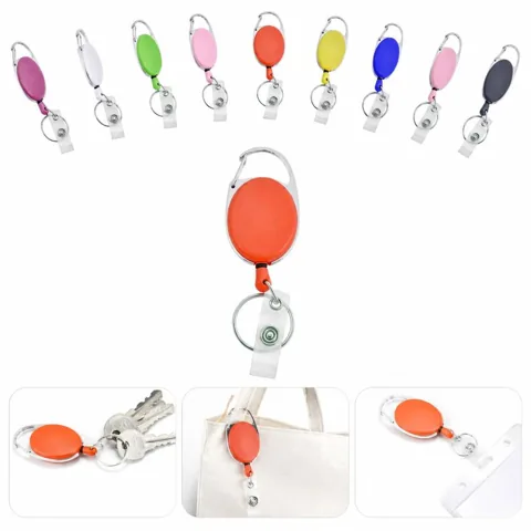 Retractable Badge Reel with Carabiner and Key Ring, ABS 2