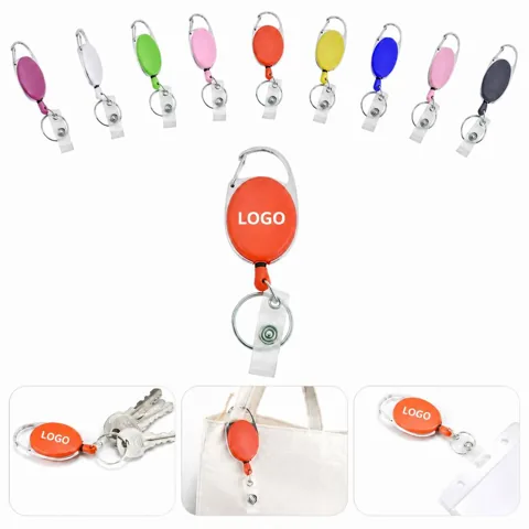 Retractable Badge Reel with Carabiner and Key Ring, ABS