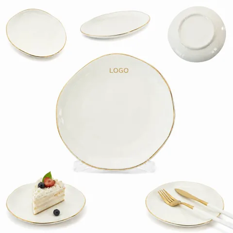 Elegant Ceramic Dinner Plate Set with Gold Rim Accents