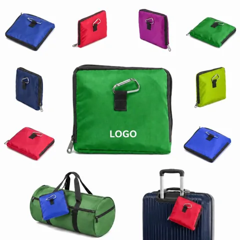 Foldable Polyester Storage Pouch with Carabiner, Black