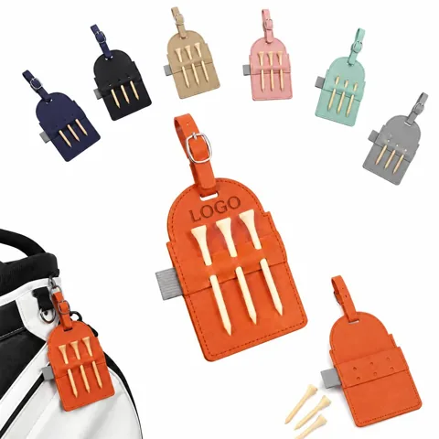 Faux Leather Golf Bag Tag with Tee Holder, 6 Tee Slots