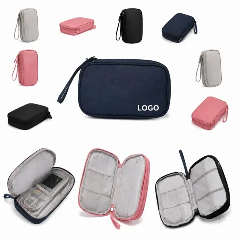 Compact Oxford Cable Organizer Bag, Two-Layer Travel Storage