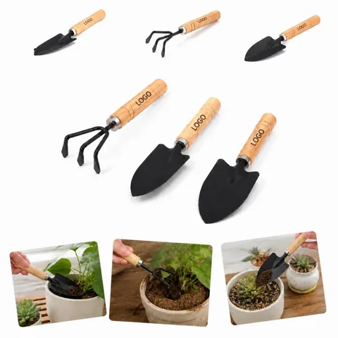 Wooden Handle Mini Gardening Tool Set for Planting & Weeding