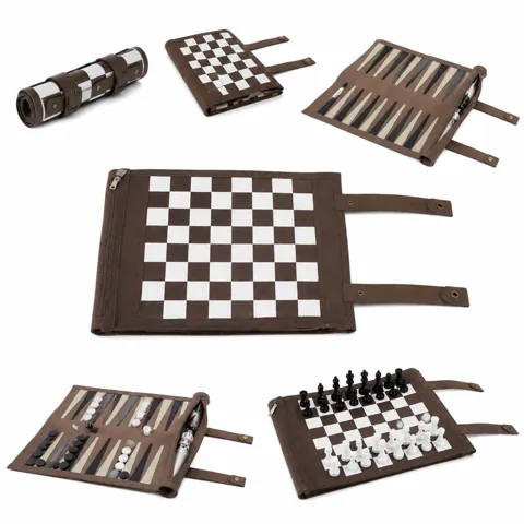 Roll-Up Leather Chess Backgammon Set, 2-in-1 Portable 2