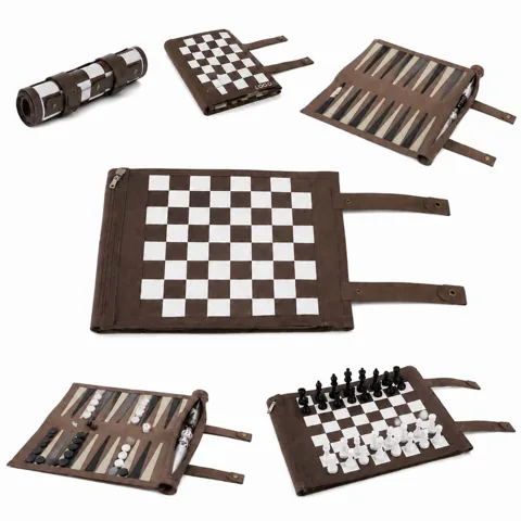 Roll-Up Leather Chess Backgammon Set, 2-in-1 Portable