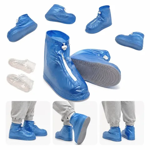 Waterproof PVC High-Top Shoe Covers with Zipper, Anti-Slip 2