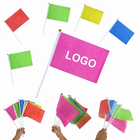 Handheld Mini Celebration Flags with Gold Finial, 5 Solid 1