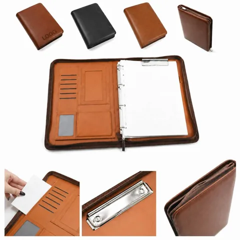 A4 PU Leather Zipper Portfolio with Clipboard and Binder 1