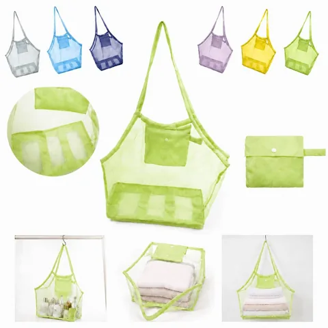 Mesh Storage Tote Bag with Front Pocket, Foldable Travel 2