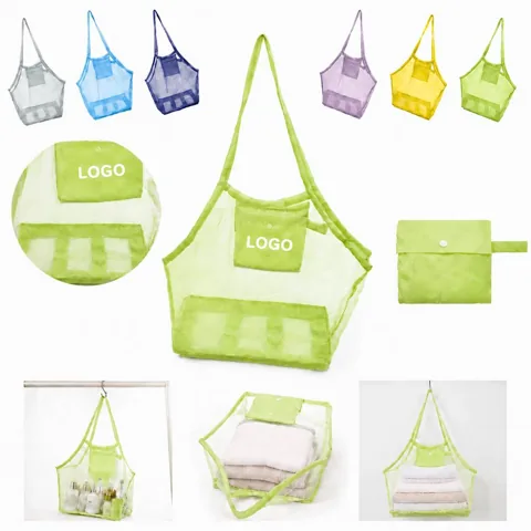 Mesh Storage Tote Bag with Front Pocket, Foldable Travel 1