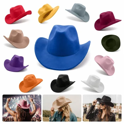 Classic Wide Brim Felt Cowboy Hat for Sun Protection 2