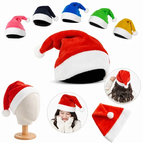 Classic Red Plush Santa Hat with Pom-Pom for Adults and Kids 2