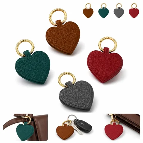 Heart-Shaped Leather Keychain Bag Charm with Gold Ring 2