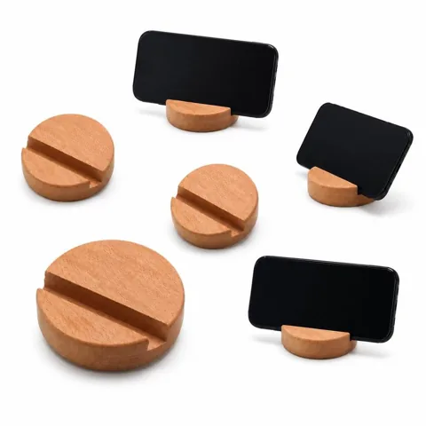 Natural Wood Round Phone Stand for Hands-Free Viewing 2