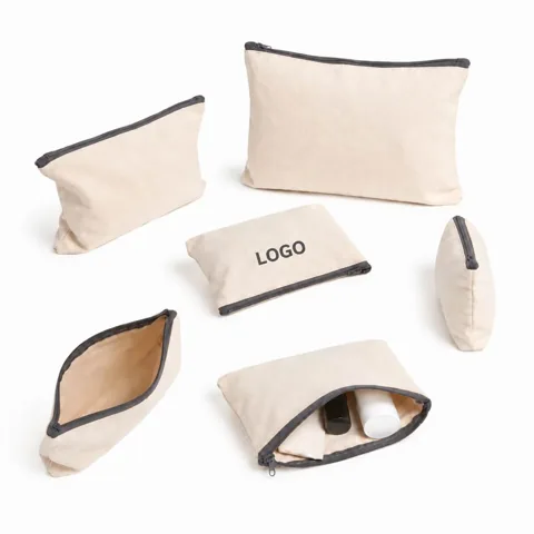 6 Pack Cream White Canvas Zipper Pouches, Durable Fabric 1