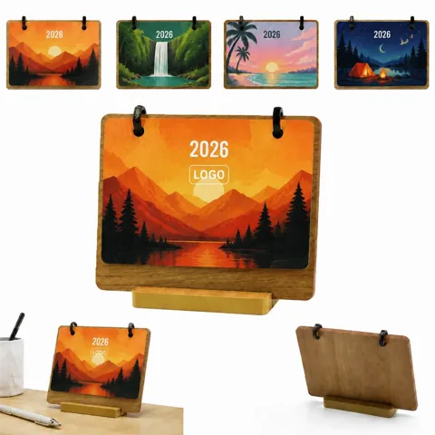 Wooden Desk Calendar with Stand for Monthly Planning