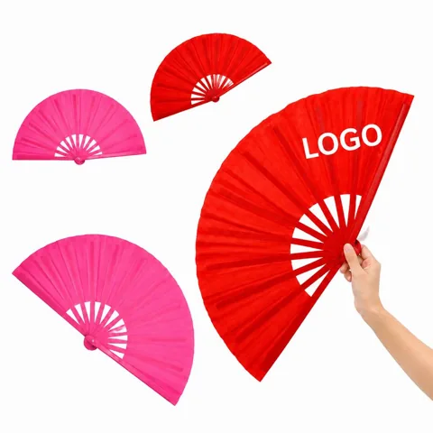 Red Pink Decorative Folding Fan, Pleated Fabric, Multi-Size