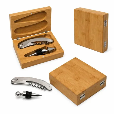 Bamboo Wine Tool Set with Stainless Steel Corkscrew 2