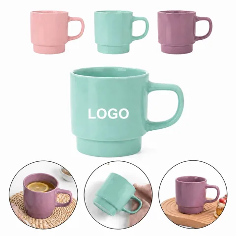 13oz Stackable Ceramic Mug with Pastel Colors for Coffee Tea