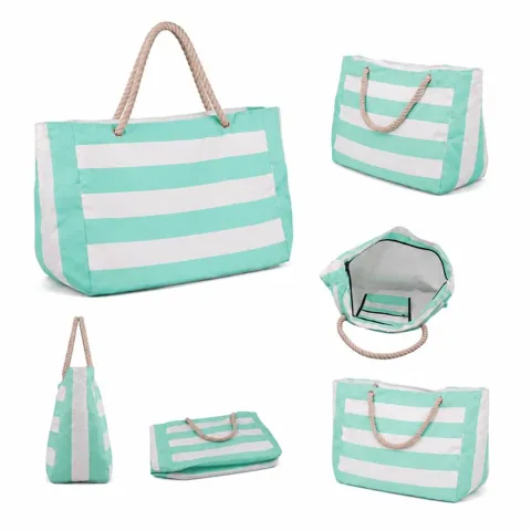 Striped Canvas Large Tote Bag with Laptop Compartment 2