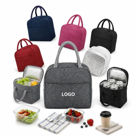 Insulated Oxford Cloth Lunch Tote with Zippered Cooler 1