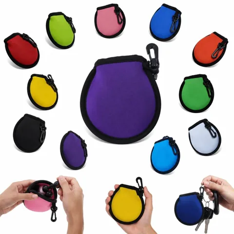 Round Zipper Storage Pouch with Carabiner, Neoprene 2
