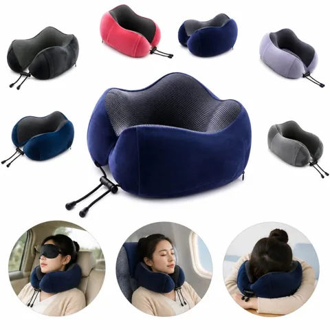 Memory Foam Travel Neck Pillow & Eye Mask Set for Sleep 2