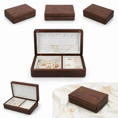 Compact Wood Jewelry Box with Soft-Lined Compartments 2