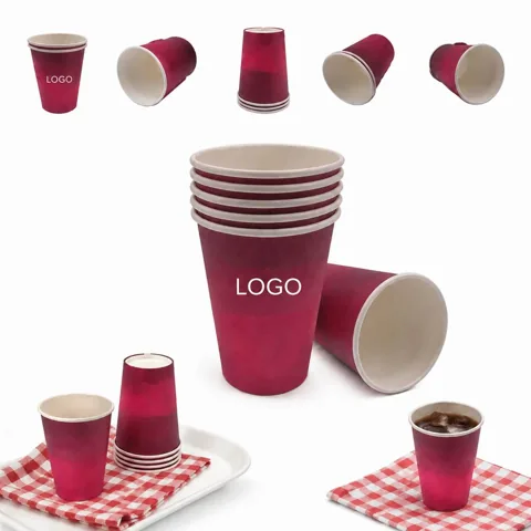 8 oz Bamboo Pulp Paper Cup, Gradient Red, Eco-Friendly
