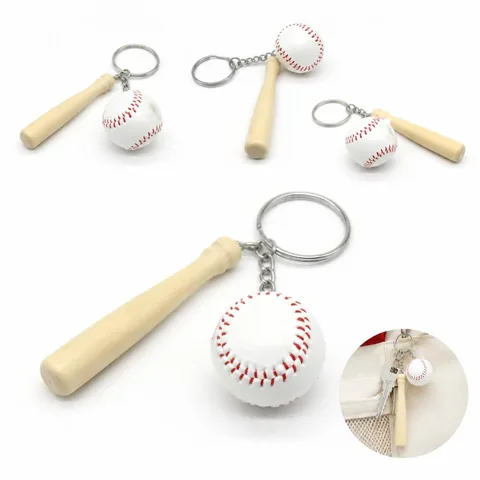 Baseball Bat and Ball Keychain Set with Silver Chains 2