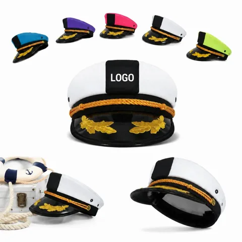 Adjustable Sailor Hat with Faux Leather Brim for Costume