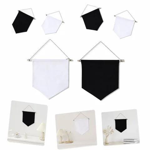 Black White Pentagonal Hanging Fabric Banner Set 2