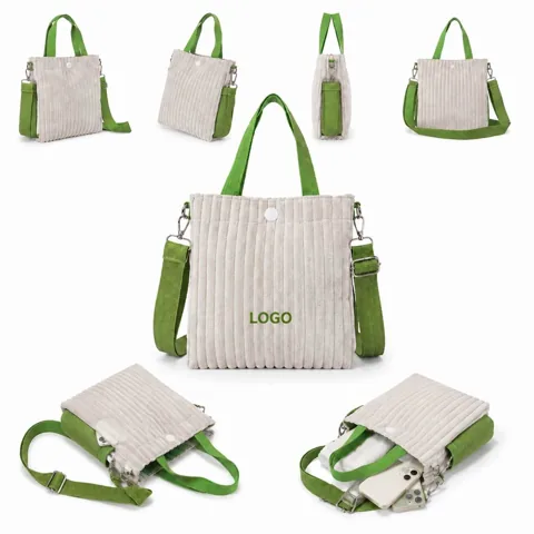 Adjustable Corduroy Tote Bag with Crossbody Strap 1