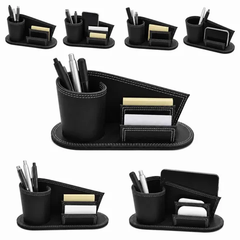 PU Leather Desk Organizer with Multi-Compartment Pencil 2