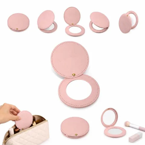 Mini PU Round Makeup Mirror Portable Travel Compact 2