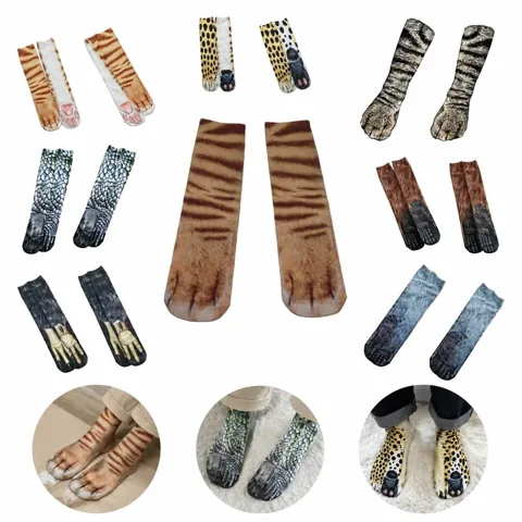 3D Animal Paw Print Crew Socks, Realistic Design 2