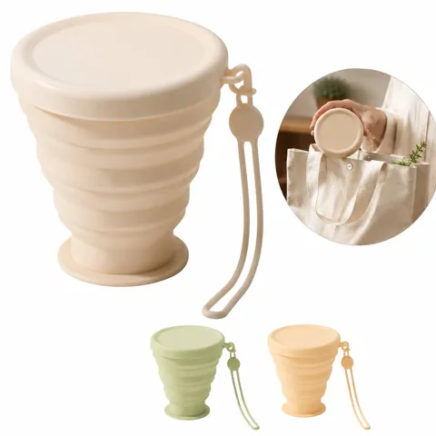 Collapsible Silicone Travel Cup with 3 Lids, 7oz Foldable 2