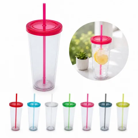 24oz BPA-Free PP Straw Tumbler with Lid, Clear Reusable Cup 2