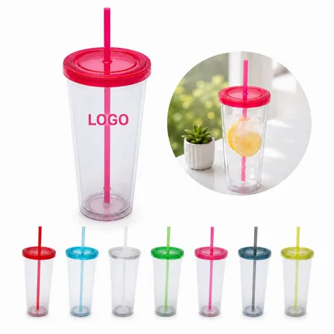 24oz BPA-Free PP Straw Tumbler with Lid, Clear Reusable Cup