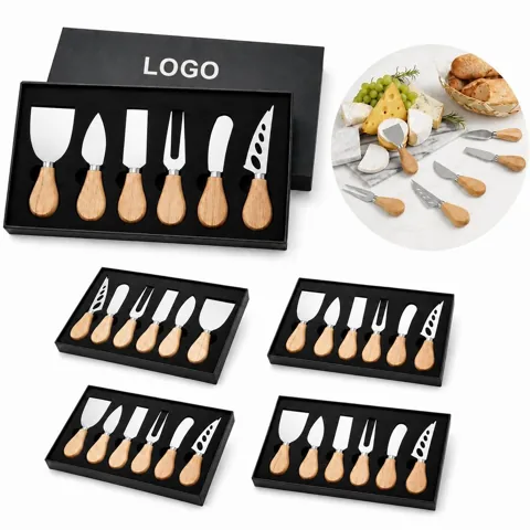 6-Piece Wooden Handle Cheese Knife Set with Stainless Steel