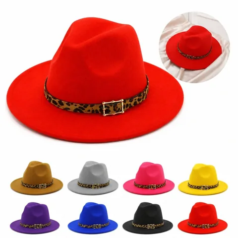 Leopard Print Colorblock Felt Fedora Hat, Adjustable Sun 2