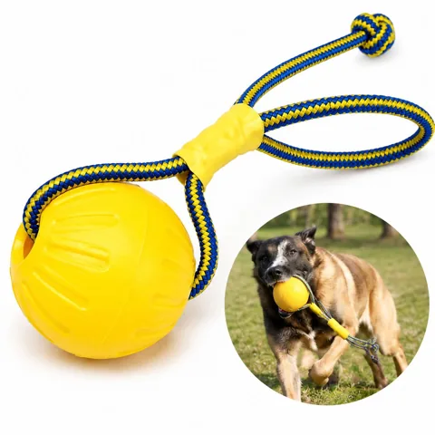 Durable Rubber Rope Ball Dog Toy for Fetch & Chew 2