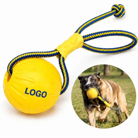 Durable Rubber Rope Ball Dog Toy for Fetch & Chew