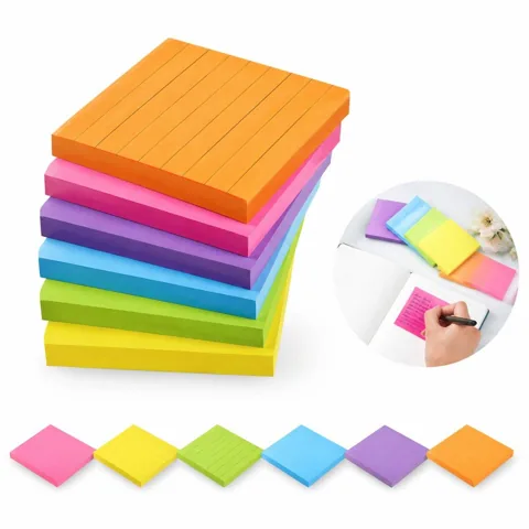 80-Sheet Lined Sticky Notes, 3x3 Inches, Bright Colors, 2